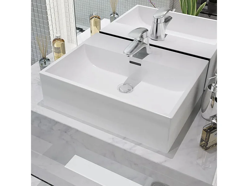 Lavabo salle de bain-Vasque avec trou de robinet en céramique Blanc 51,5x38,5x15 cm