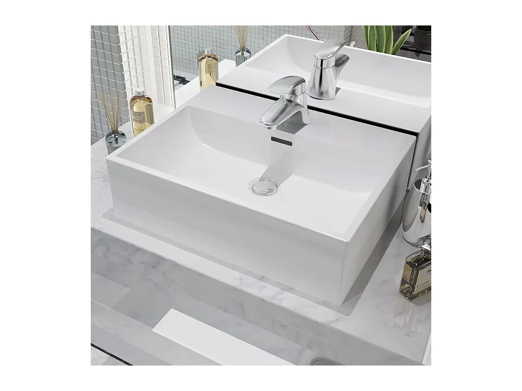 Lavabo salle de bain-Vasque avec trou de robinet en céramique Blanc 51,5x38,5x15 cm