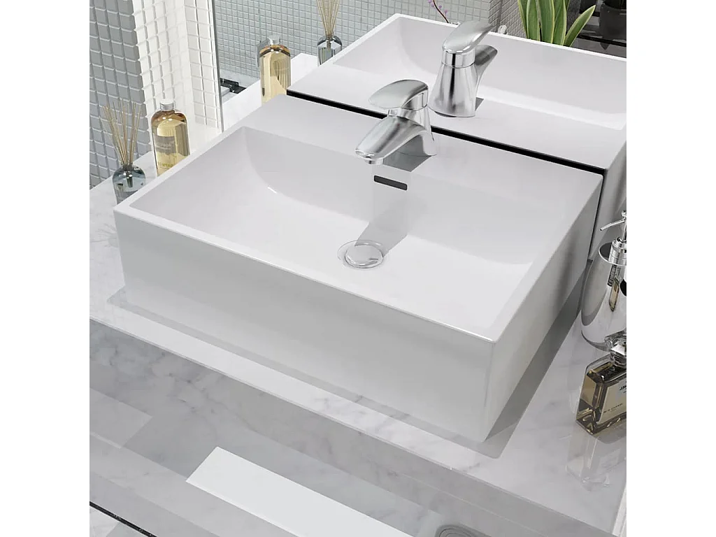 Lavabo salle de bain-Vasque avec trou de robinet en céramique Blanc 51,5x38,5x15 cm