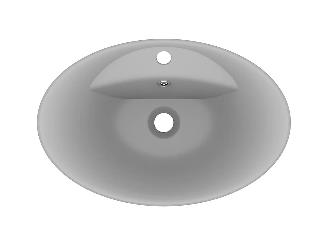 Lavabo | Vasque à poser | Bac à laver ovale à trop-plein Gris clair mat 58,5x39 cm Céramique
