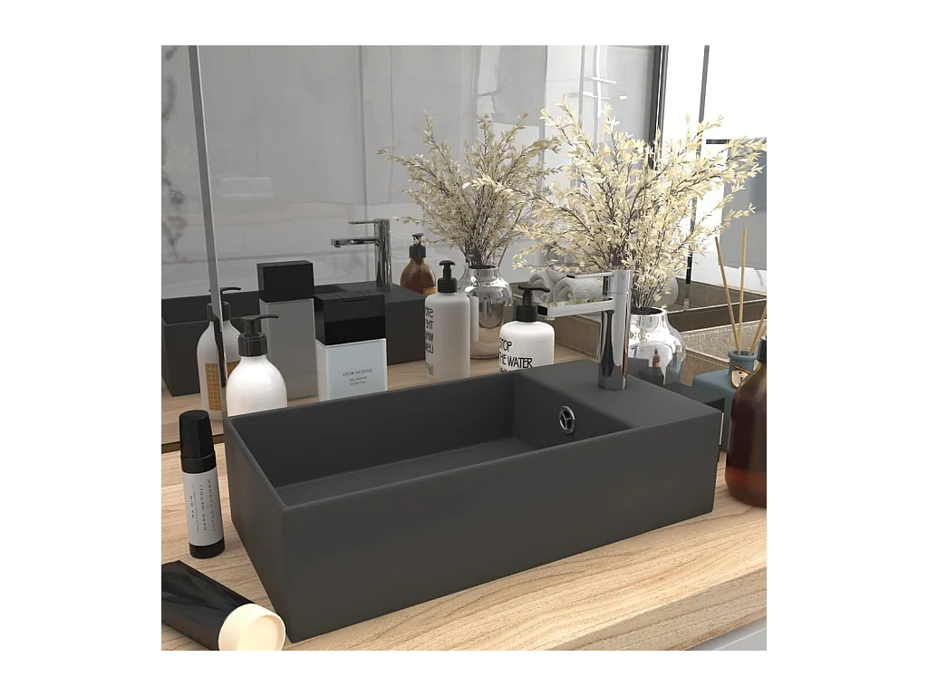 Lavabo salle de bain-Vasque à poser avec trop-plein Céramique Gris foncé