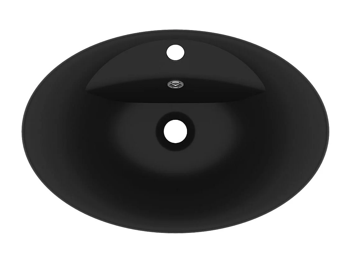 Lavabo | Vasque à poser | Bac à laver ovale de luxe à trop-plein Noir mat 58,5x39 cm Céramique