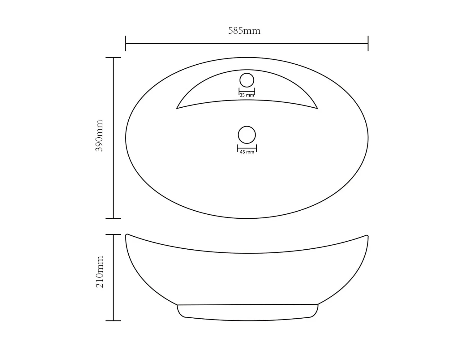 Lavabo | Vasque à poser | Bac à laver ovale de luxe à trop-plein Noir mat 58,5x39 cm Céramique
