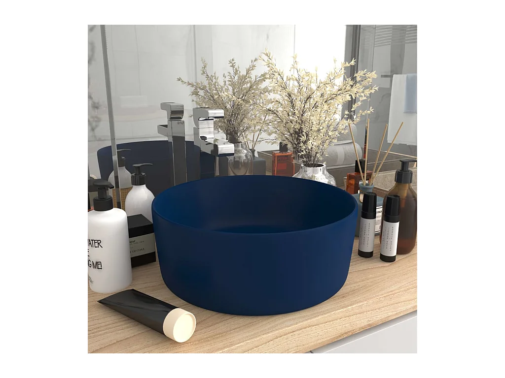 Lavabo rond-Vasque à poser-Bac à laver de luxe Bleu foncé mat 40x15 cm Céramique