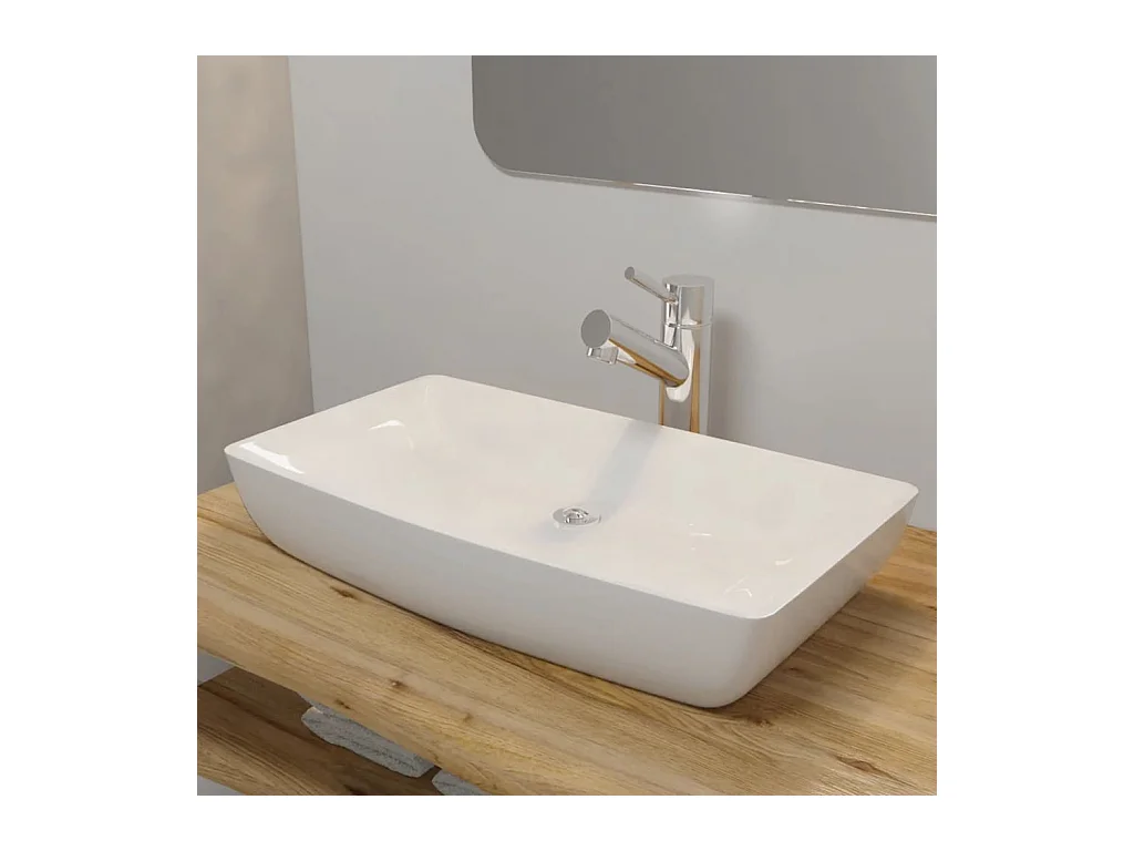 Lavabo rectangulaire-Vasque à poser-Bac à laver Céramique Blanc 71 x 39 cm