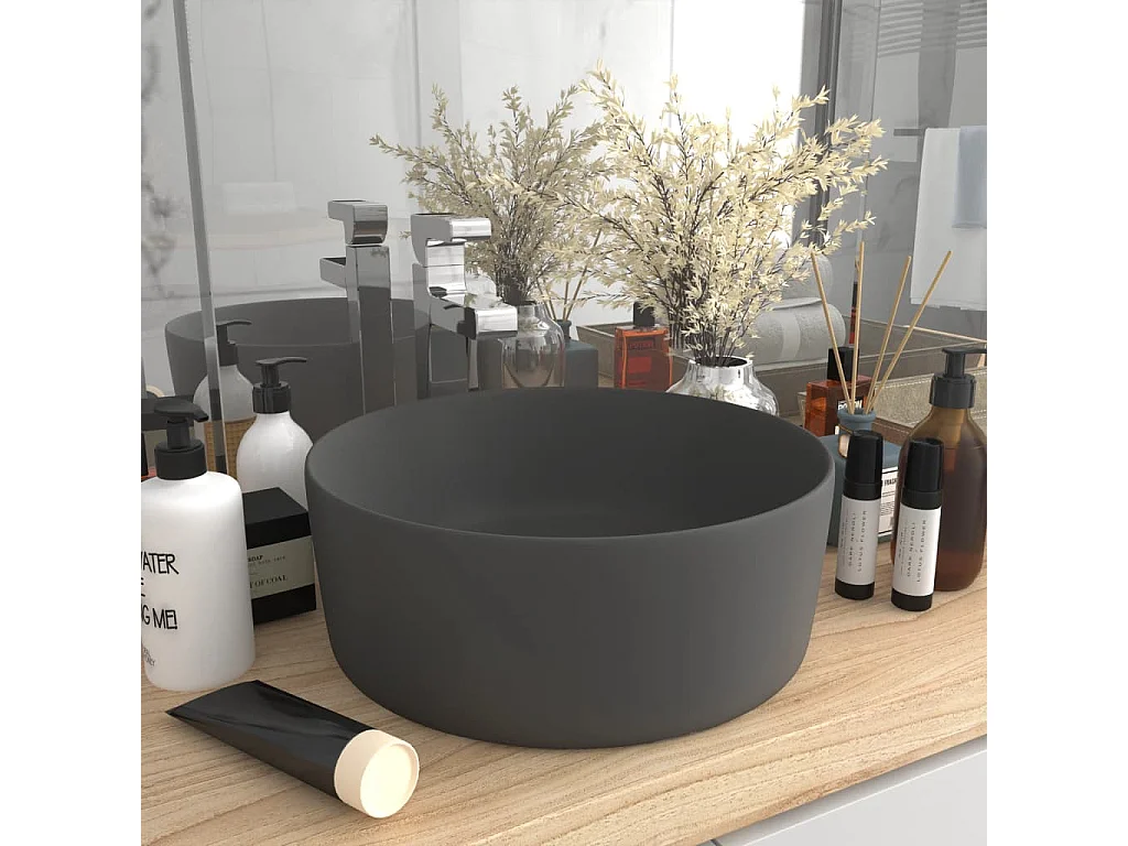 Lavabo rond-Vasque à poser-Bac à laver de luxe Gris foncé mat 40x15 cm Céramique
