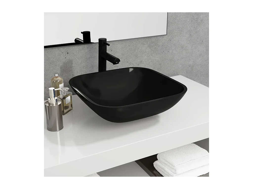 Lavabo Verre-Vasque à poser-Lavabo salle de bain 42x42x14 cm Noir
