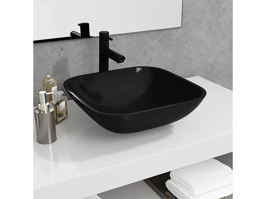 Lavabo Verre-Vasque à poser-Lavabo salle de bain 42x42x14 cm Noir