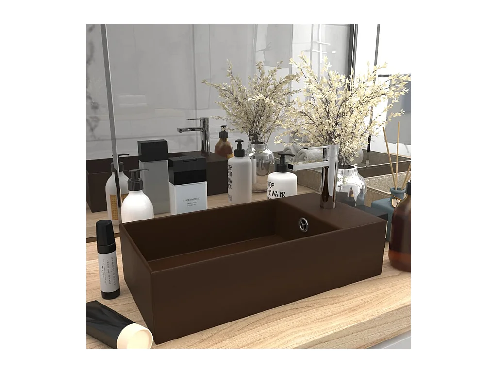 Lavabo salle de bain-Vasque à poser avec trop-plein Céramique Marron foncé