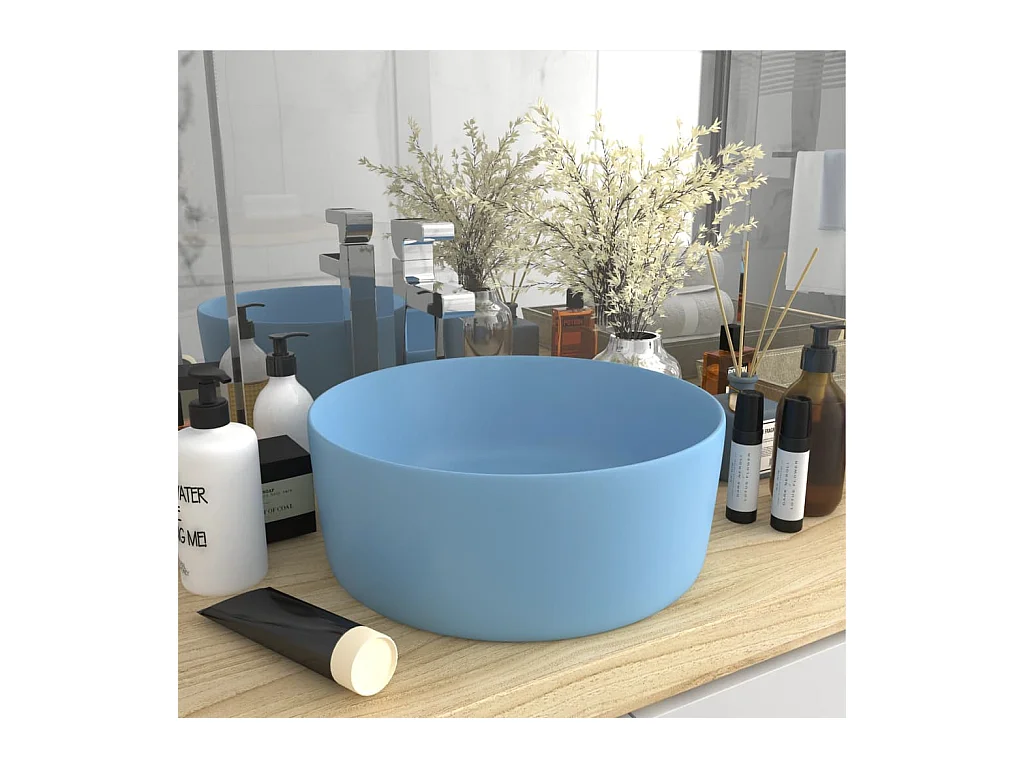 Lavabo rond-Vasque à poser-Bac à laver de luxe Bleu clair mat 40x15 cm Céramique