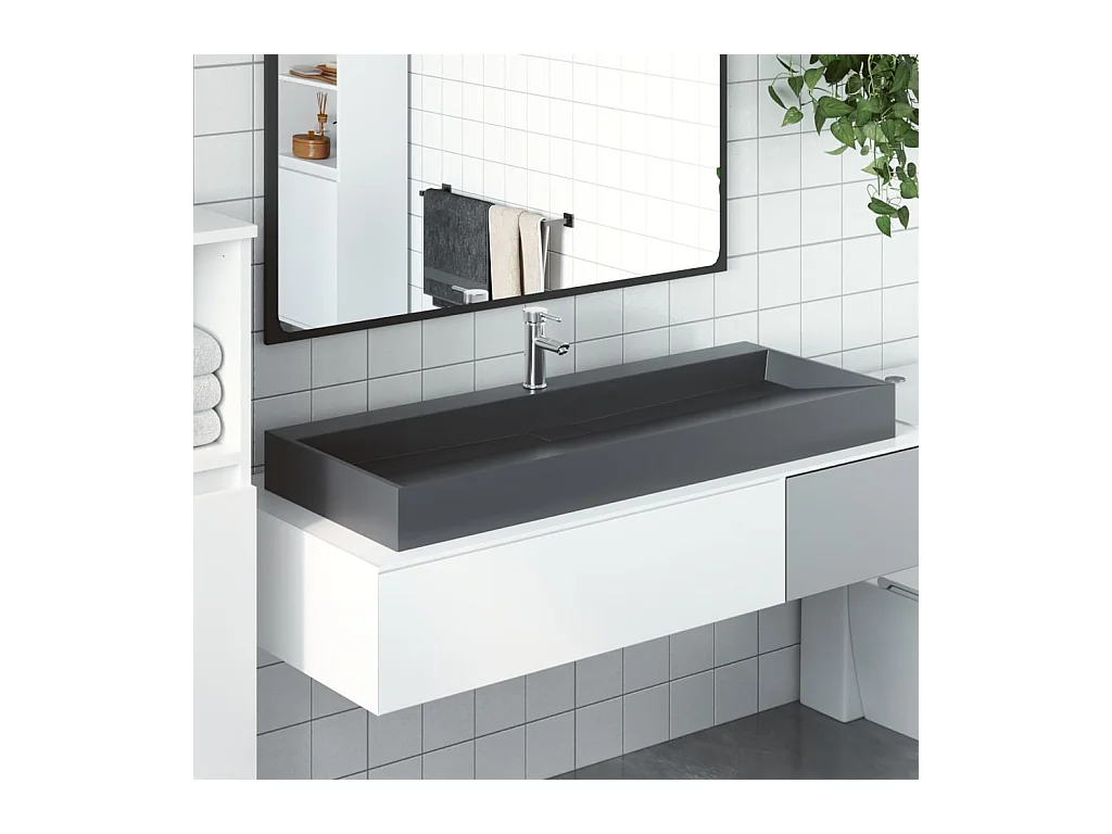 Vasque à poser Lavabo 120x46x11 cm fonte minérale/marbre anthracite
