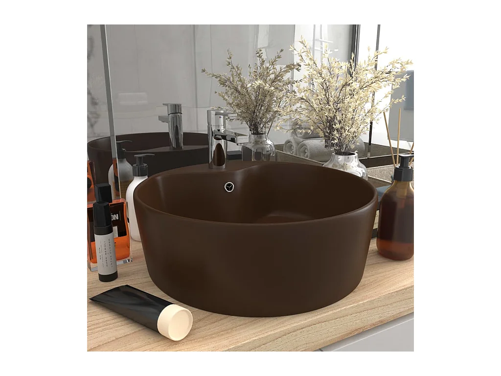 Vasque à poser-Lavabo avec trop-plein Marron foncé mat 36x13 cm Céramique