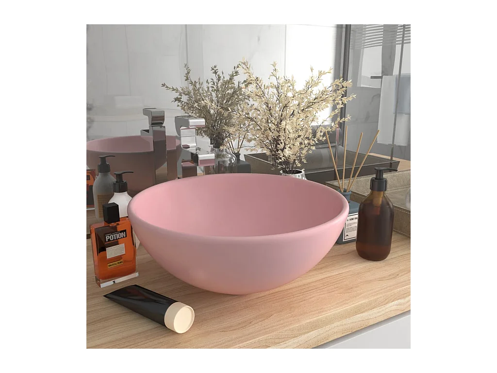 Lavabo rond-Vasque à poser-Lavabo salle de bain Rose mat 32,5x14 cm Céramique