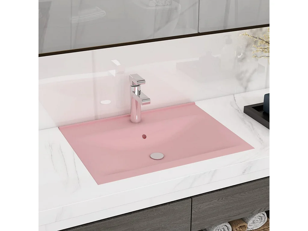 Vasque à poser-Lavabo avec trou de robinet Rose mat 60x46 cm Céramique