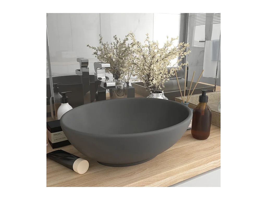 Lavabo-Vasque à poser-Bac à laver ovale de luxe Gris foncé mat 40x33 cm Céramique