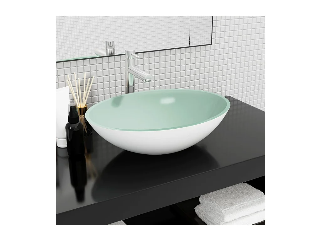Lavabo Verre-Vasque à poser-Lavabo salle de bain 50x37x14 cm Blanc