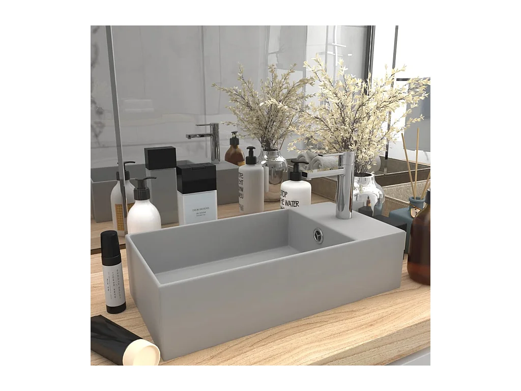 Lavabo salle de bain-Vasque à poser avec trop-plein Céramique Gris clair