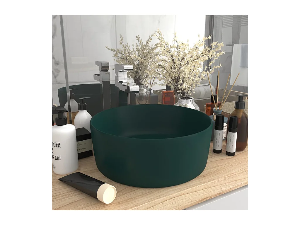 Lavabo rond-Vasque à poser-Bac à laver de luxe Vert foncé mat 40x15 cm Céramique