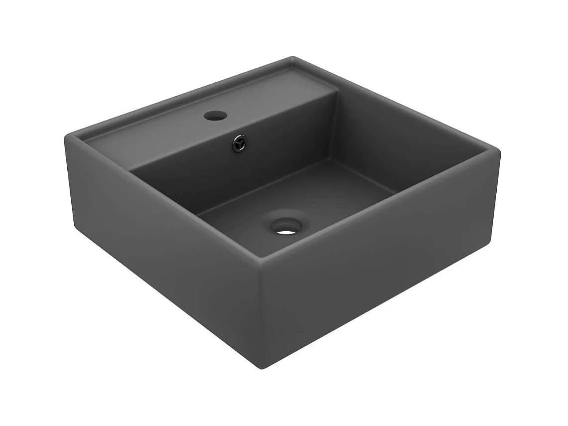 Vasque à poser-Lavabo carré à trop-plein Gris foncé mat 41x41 cm Céramique