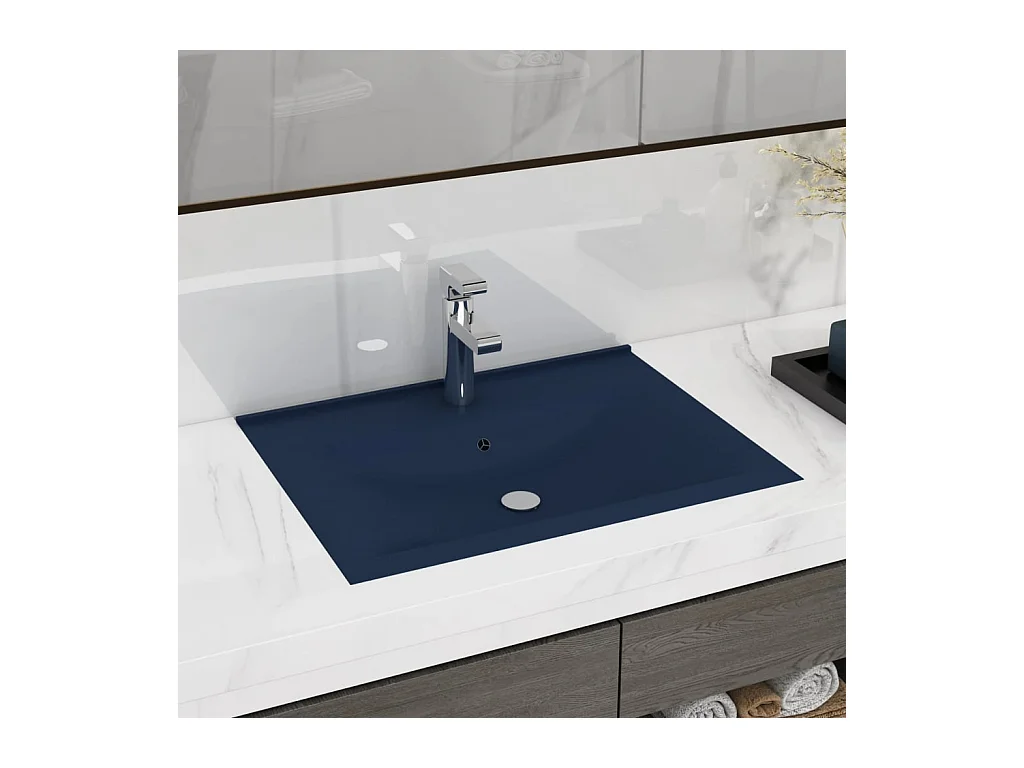 Vasque à poser-Lavabo avec trou de robinet Bleu foncé mat 60x46 cm Céramique