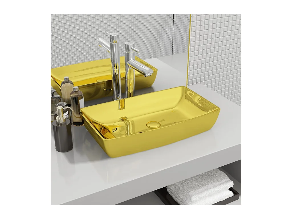 Lavabo salle de bain-Vasque à poser 71 x 38 x 13,5 cm Céramique Doré