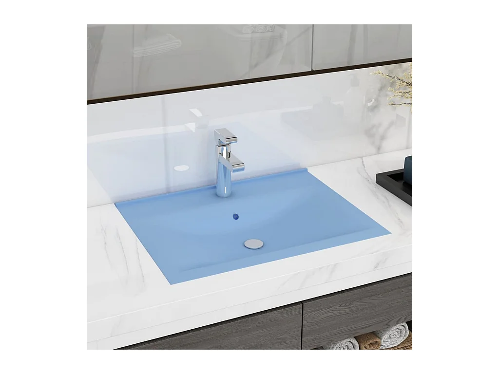 Vasque à poser-Lavabo avec trou de robinet Bleu clair mat 60x46 cm Céramique