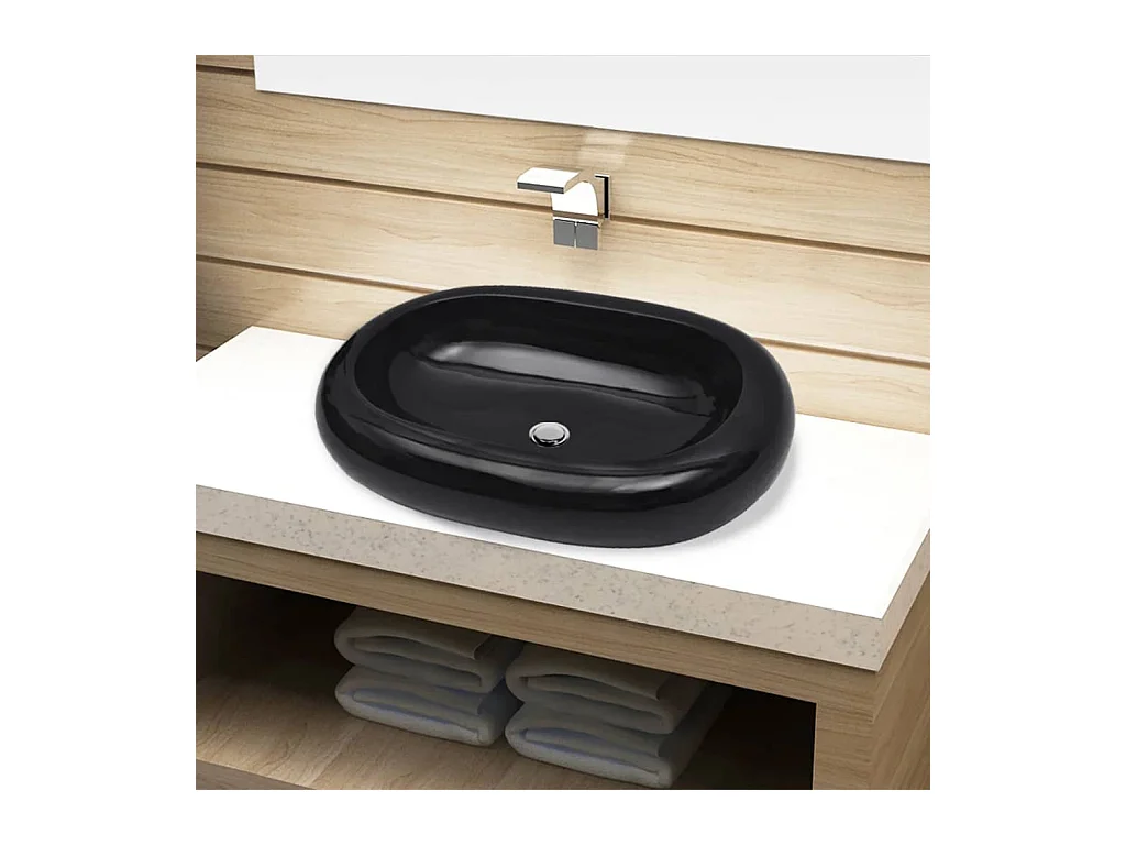 Lavabo salle de bain-Vasque ovale céramique Noir pour salle de bain