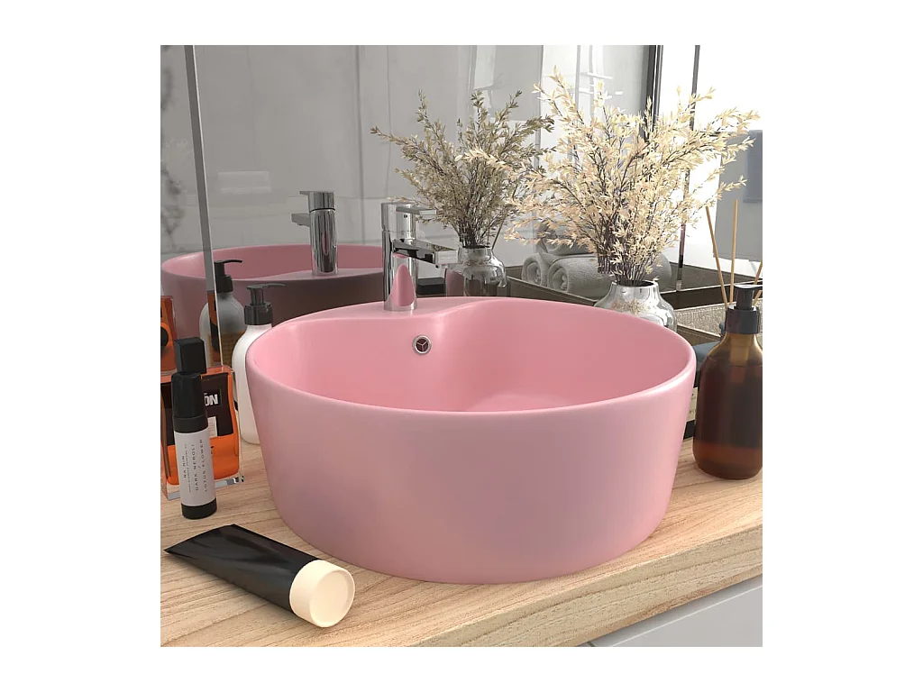 Lavabo salle de bain-Lavabo de luxe avec trop-plein Rose mat 36x13 cm Céramique