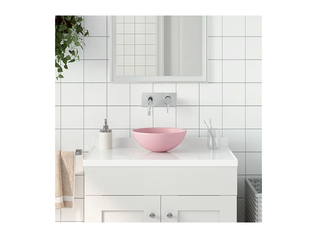 Lavabo salle de bain-Vasque à poser Céramique Rose mat Rond