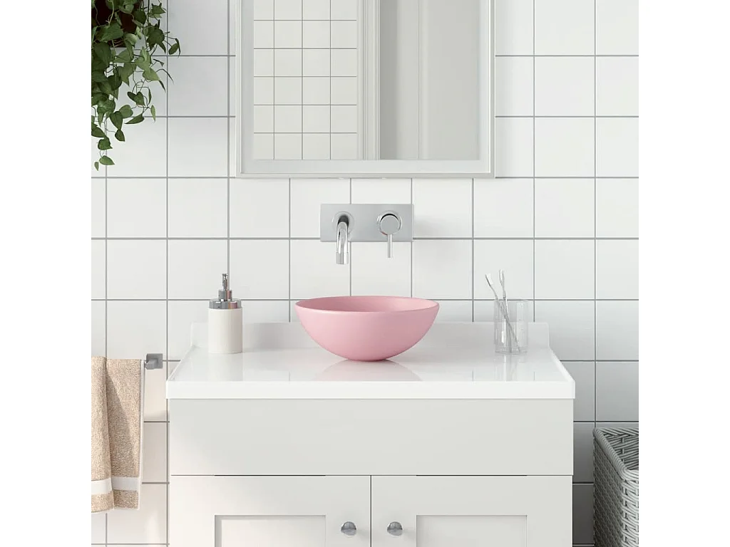 Lavabo salle de bain-Vasque à poser Céramique Rose mat Rond