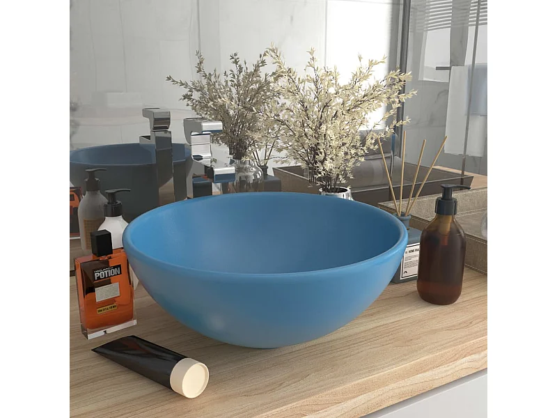Lavabo rond-Vasque à poser-Lavabo salle de bain Bleu clair mat 32,5x14cm Céramique