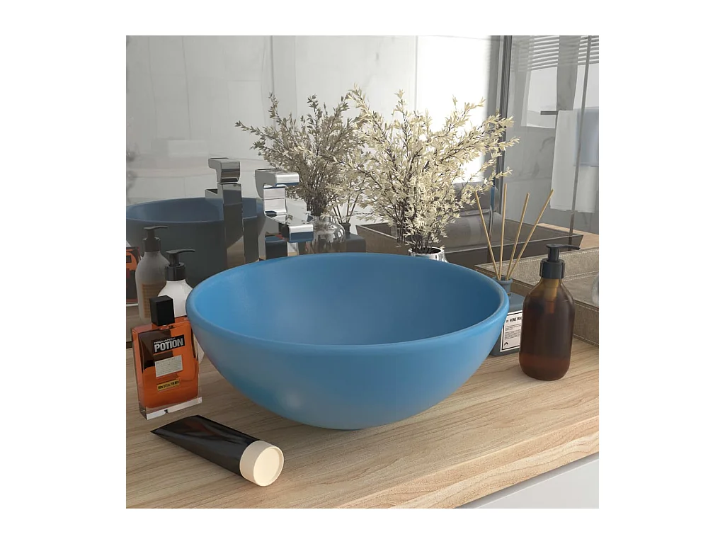 Lavabo rond-Vasque à poser-Lavabo salle de bain Bleu clair mat 32,5x14cm Céramique