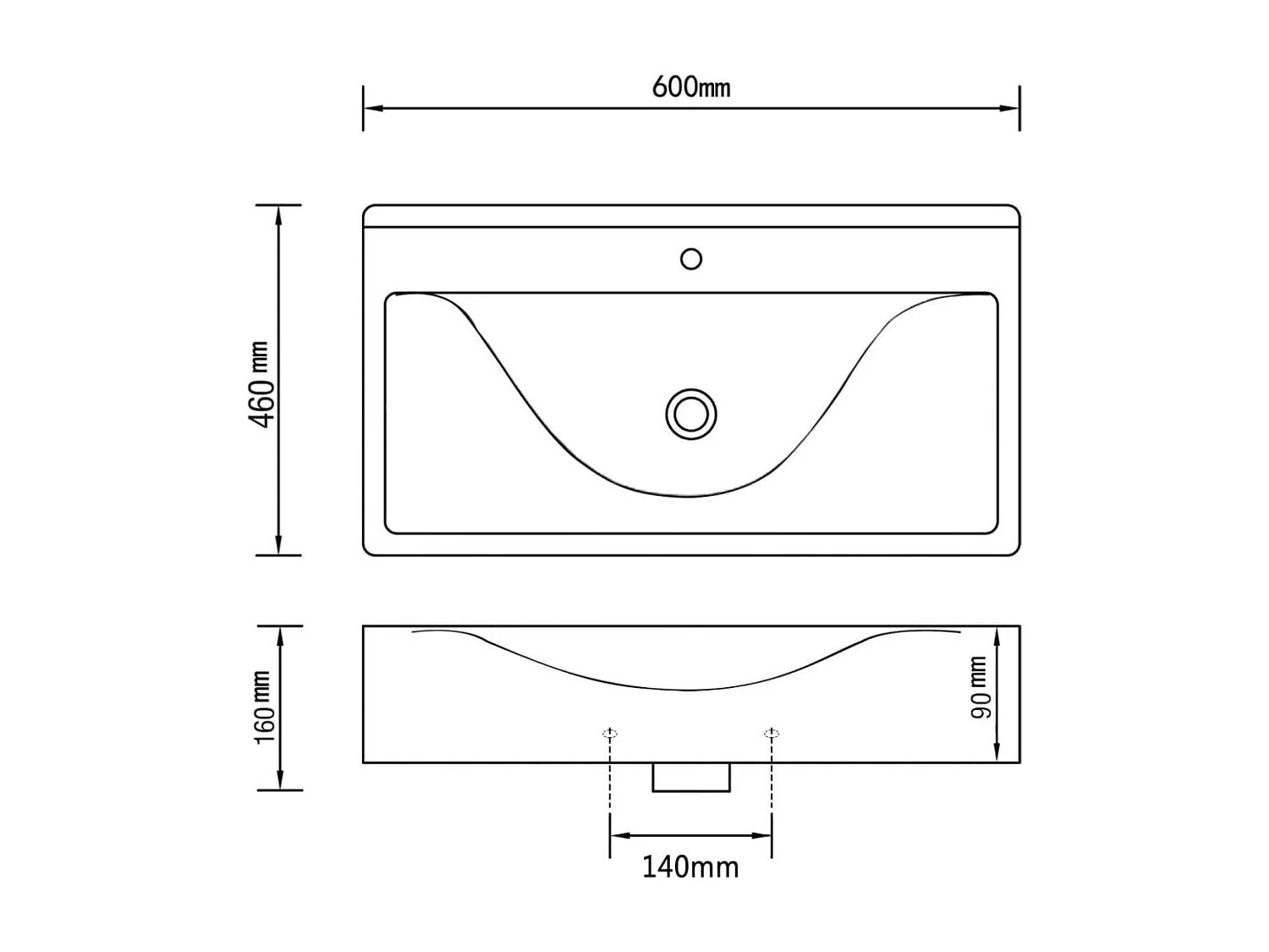 Vasque à poser Lavabo | Bac à laver en céramique noir perçage pour la robinetterie 60x46cm