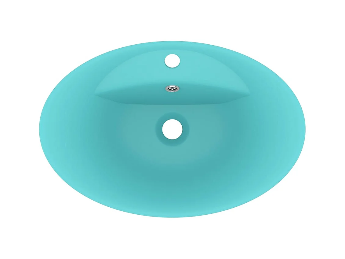 Lavabo | Vasque à poser | Bac à laver ovale à trop-plein Vert clair mat 58,5x39 cm Céramique
