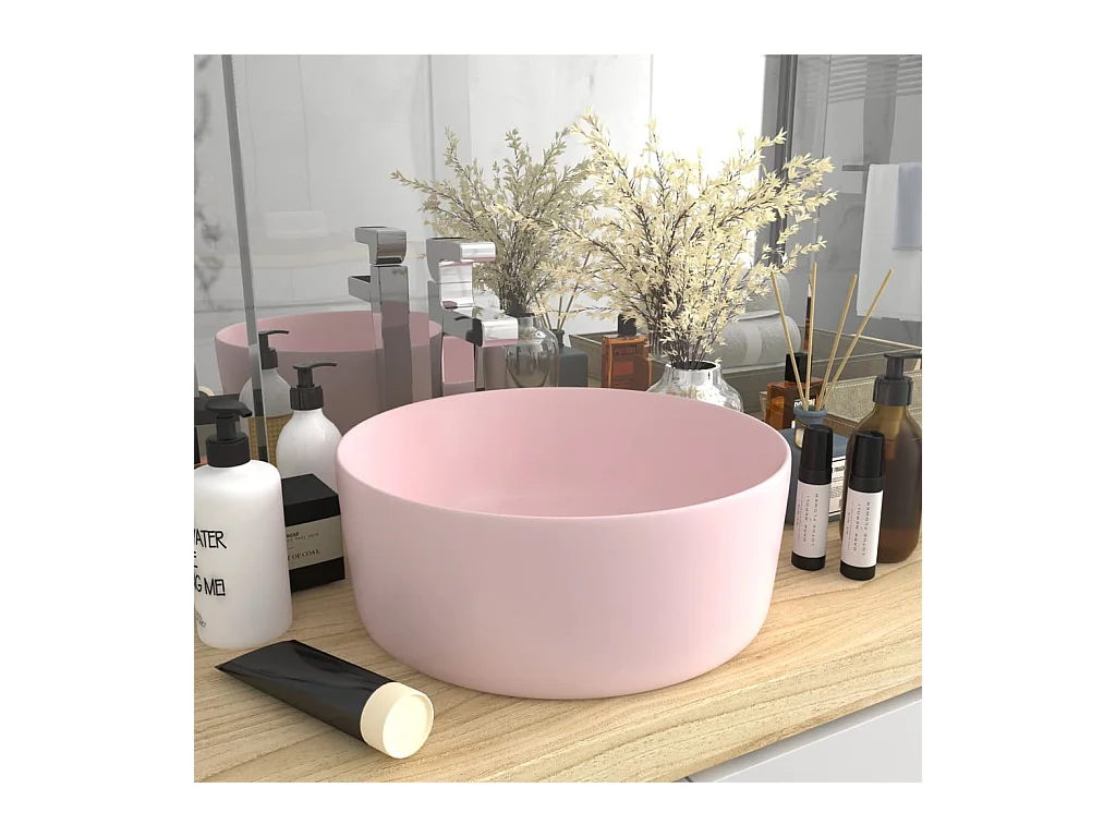 Lavabo rond-Vasque à poser-Bac à laver de luxe Rose mat 40x15 cm Céramique