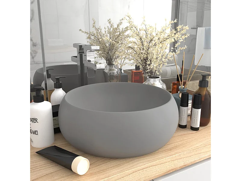 Lavabo rond-Vasque à poser-Bac à laver de luxe Gris clair mat 40x15 cm Céramique