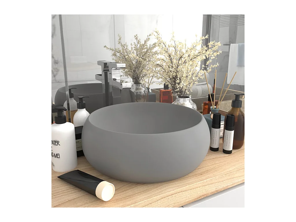 Lavabo rond-Vasque à poser-Bac à laver de luxe Gris clair mat 40x15 cm Céramique