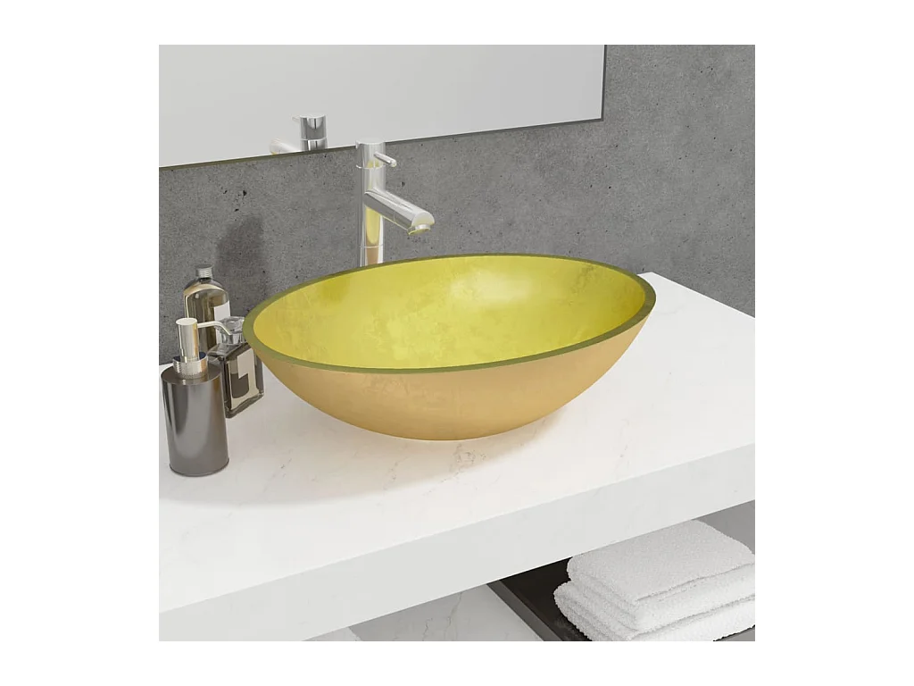 Lavabo Verre-Vasque à poser-Lavabo salle de bain 50x37x14 cm Doré