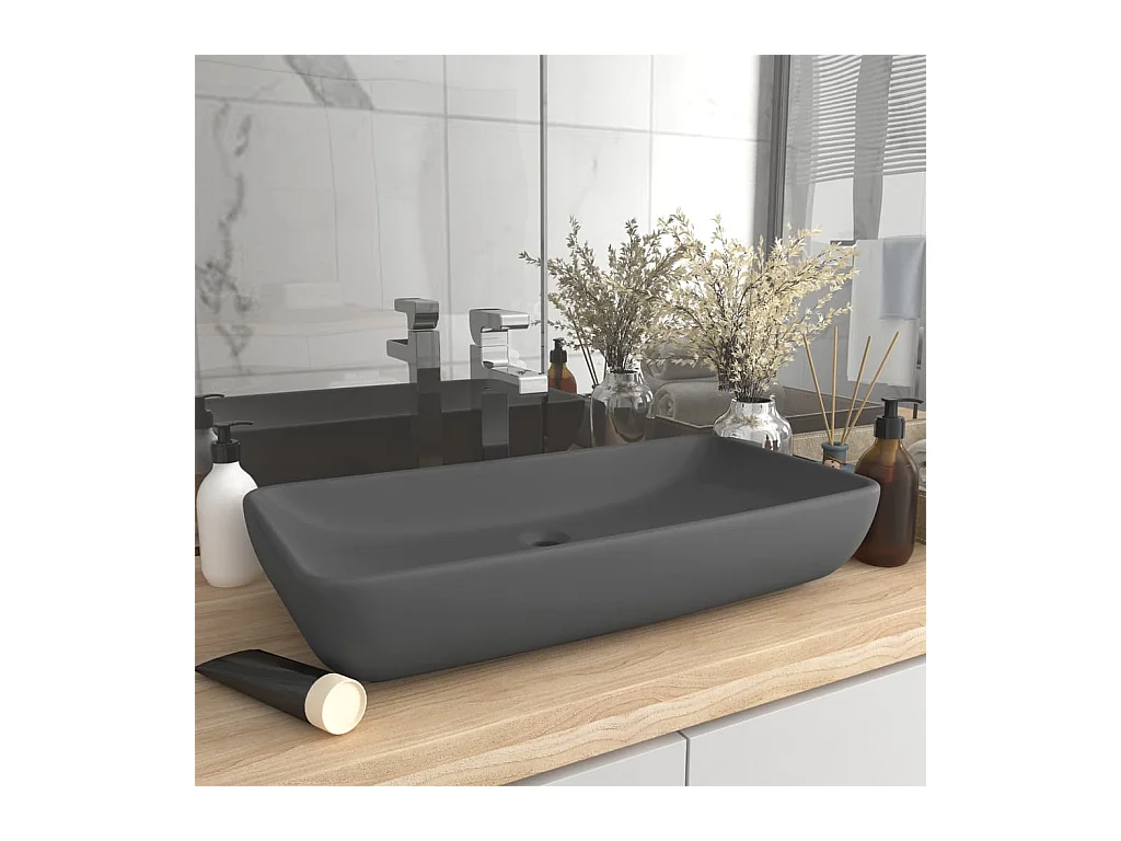 Lavabo salle de bain-Lavabo de luxe rectangulaire Gris foncé mat 71x38 cm Céramique