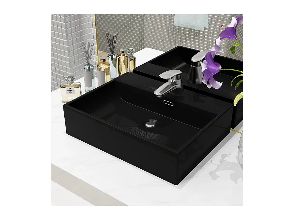 Lavabo salle de bain-Vasque avec trou de robinet en céramique Noir 51,5x38,5x15 cm