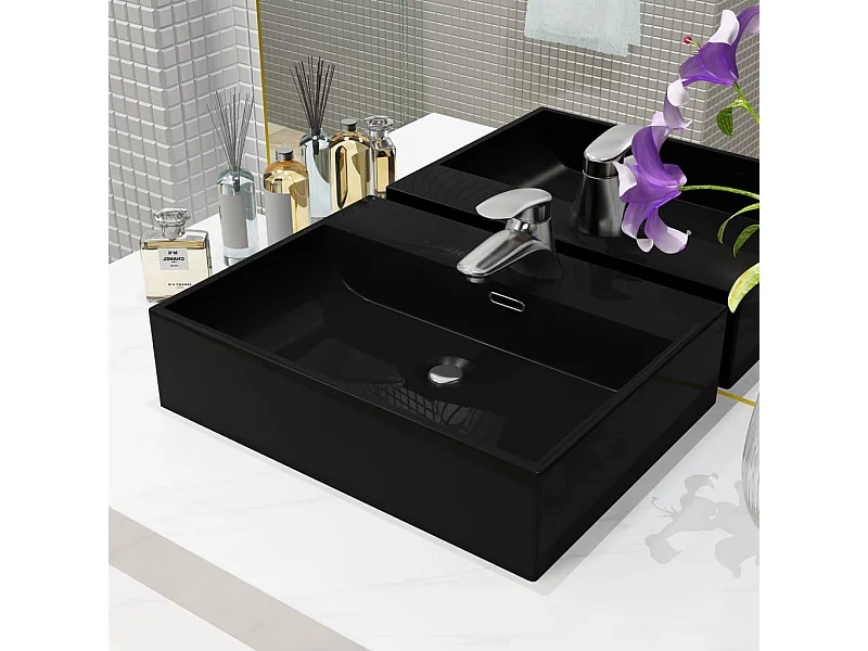 Lavabo salle de bain-Vasque avec trou de robinet en céramique Noir 51,5x38,5x15 cm