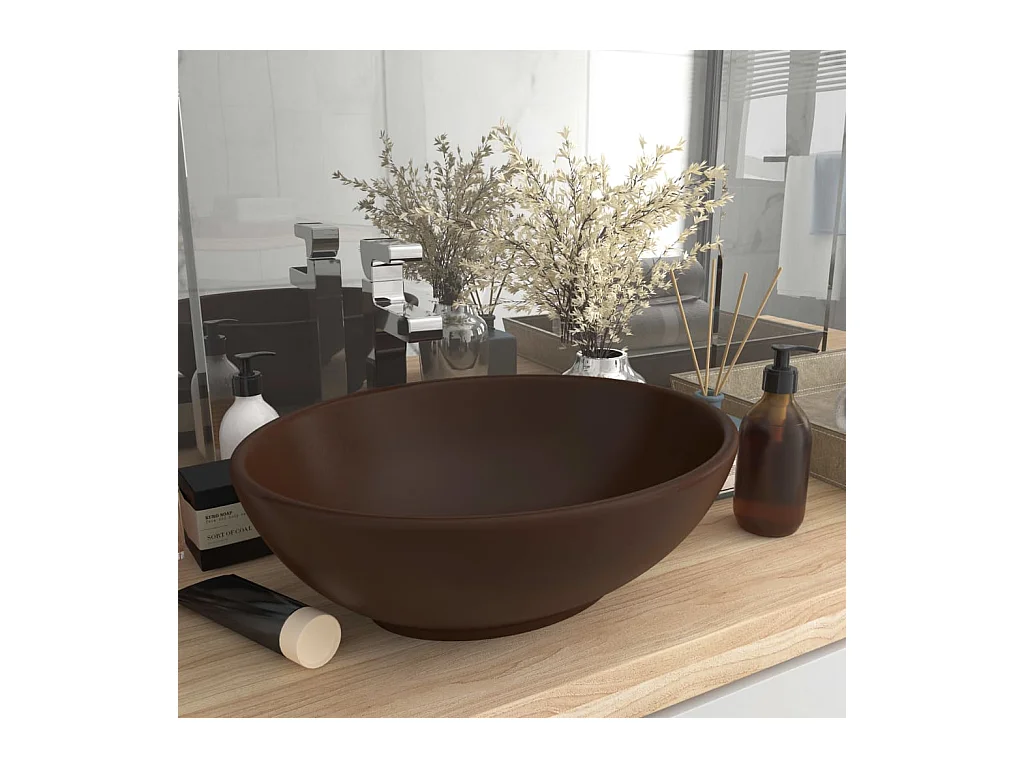 Lavabo-Vasque à poser-Bac à laver ovale de luxe Marron foncé mat 40x33 cm Céramique