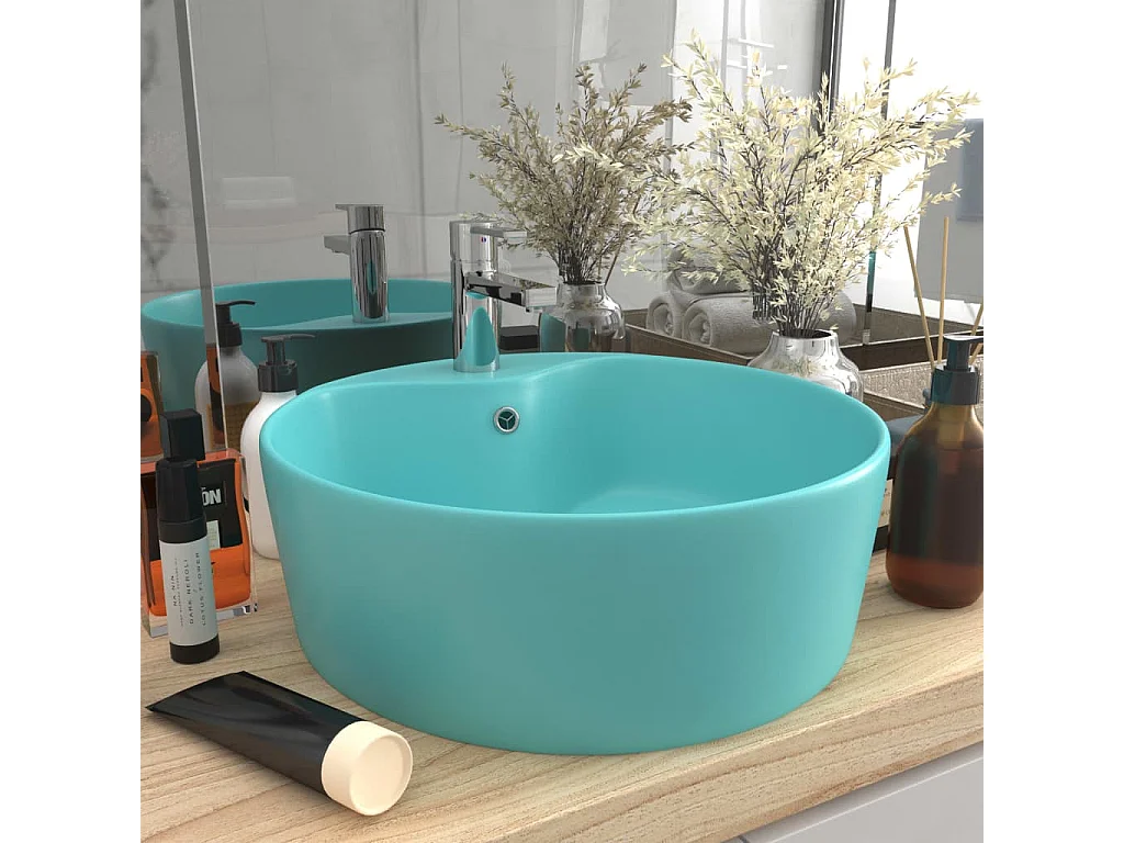 Lavabo salle de bain-Lavabo de luxe avec trop-plein Vert clair mat 36x13cm Céramique