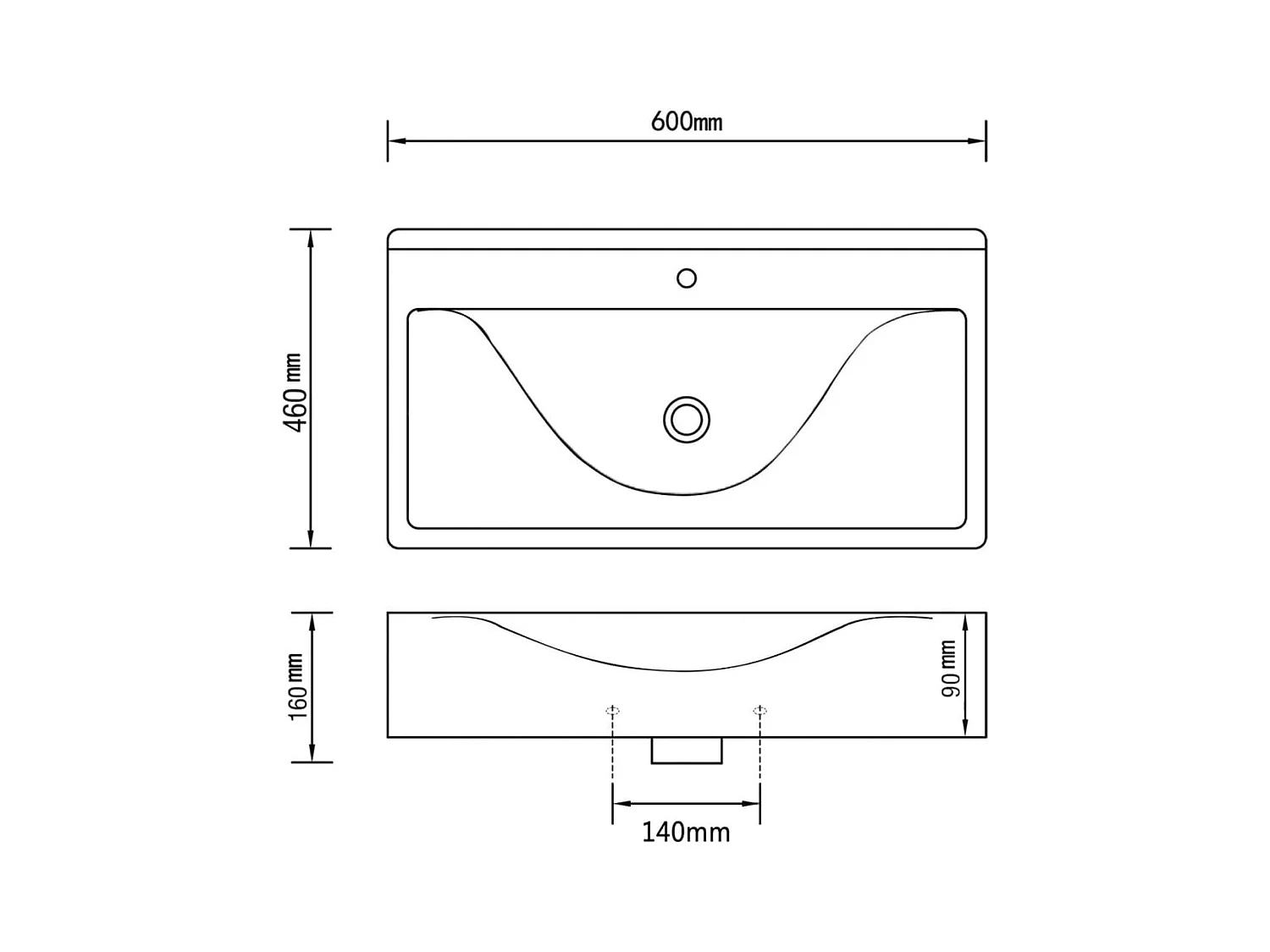 Vasque à poser Lavabo | Bac à laver en céramique Rectangulaire Blanche 60 x 46 cm