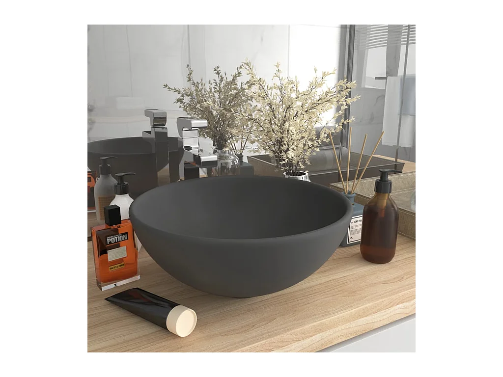 Lavabo rond-Vasque à poser-Bac à laver de luxe de salle Gris foncé mat 32,5x14cm Céramique