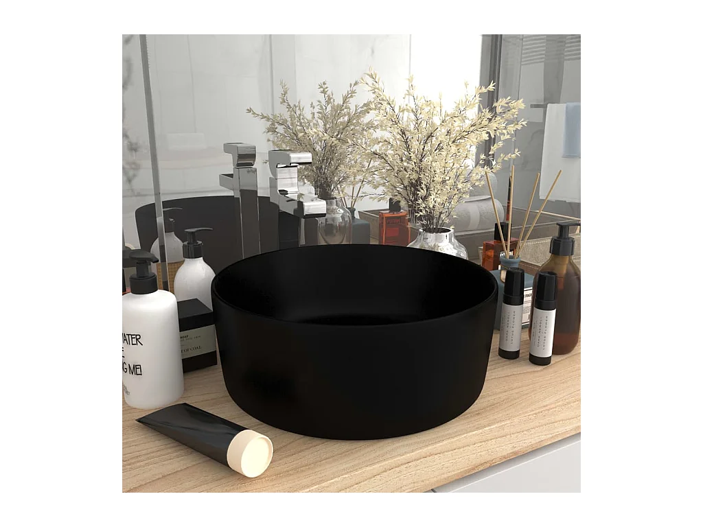 Lavabo rond-Vasque à poser-Bac à laver de luxe Noir mat 40x15 cm Céramique