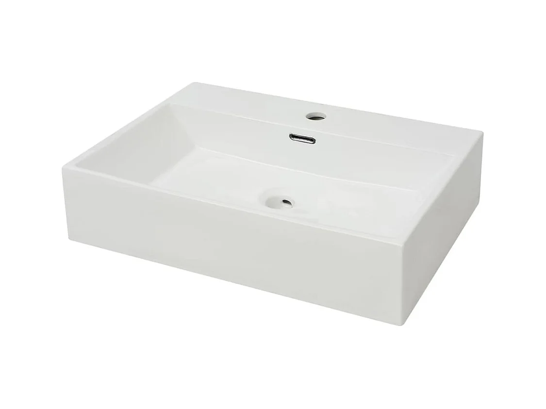Lavabo salle de bain-Vasque avec trou de robinet en céramique Blanc 60,5x42,5x14,5cm