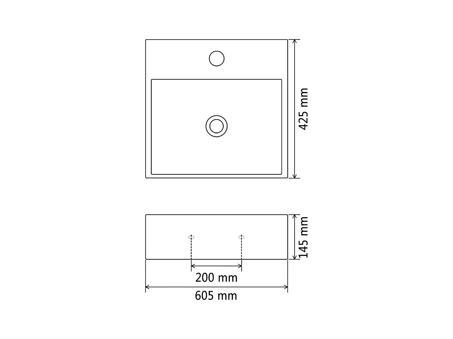 Lavabo salle de bain-Vasque avec trou de robinet en céramique Blanc 60,5x42,5x14,5cm