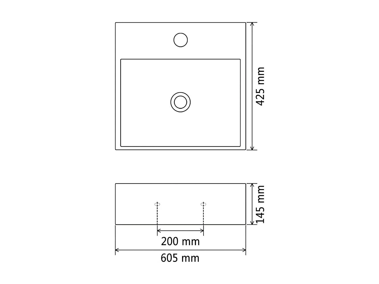 Lavabo salle de bain-Vasque avec trou de robinet en céramique Blanc 60,5x42,5x14,5cm