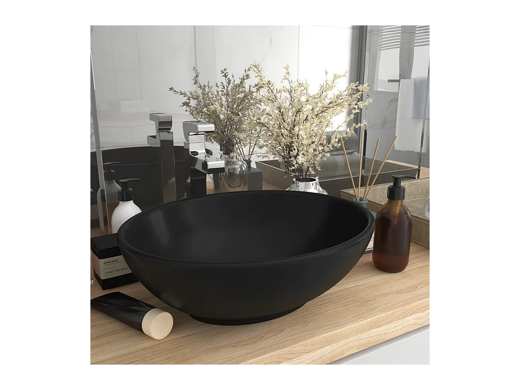 Lavabo-Vasque à poser-Bac à laver ovale de luxe Noir mat 40x33 cm Céramique